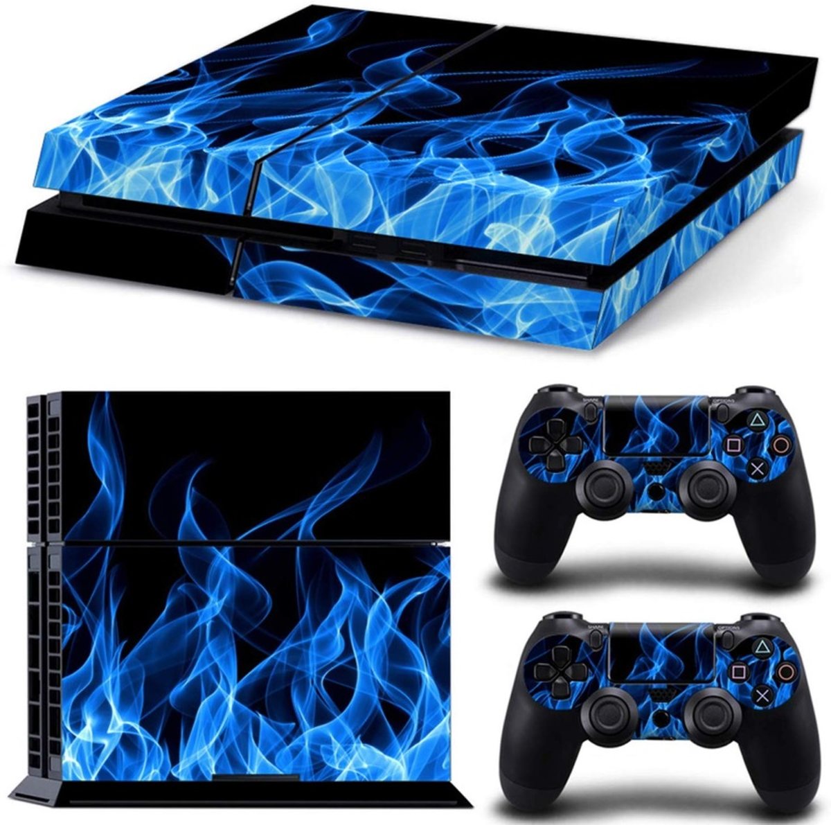 Playstation 4 Sticker | Playstation 4 Console Skin | Blue Flames | Playstation 4 Blauwe Vlammen Skin Sticker | Console Skin + 2 Controller Skins